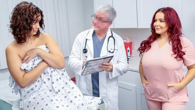 Старый доктор устраивает секс втроем с медсестрой и пациенткой...